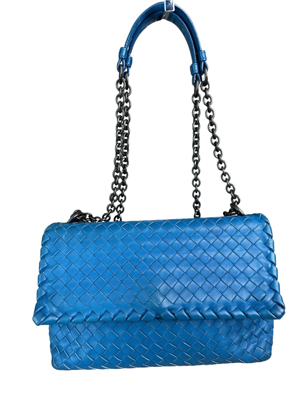 Woven Leather Shoulder Bag in Blue